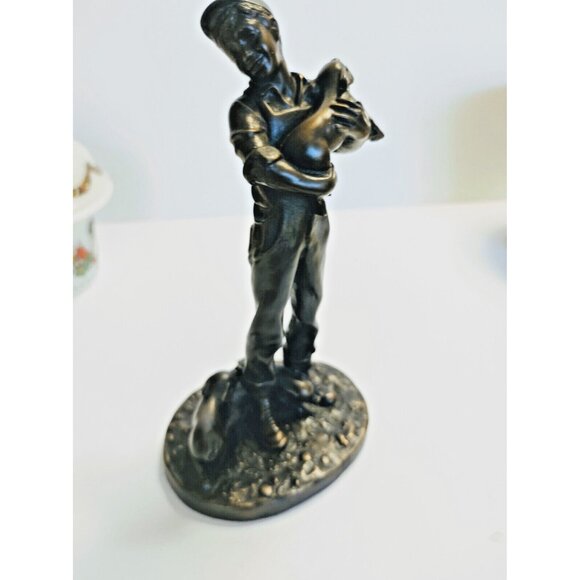 Heredities Vintage Resin Bronz Boy holding piglet Figurine P.Parsons - Picture 11 of 11